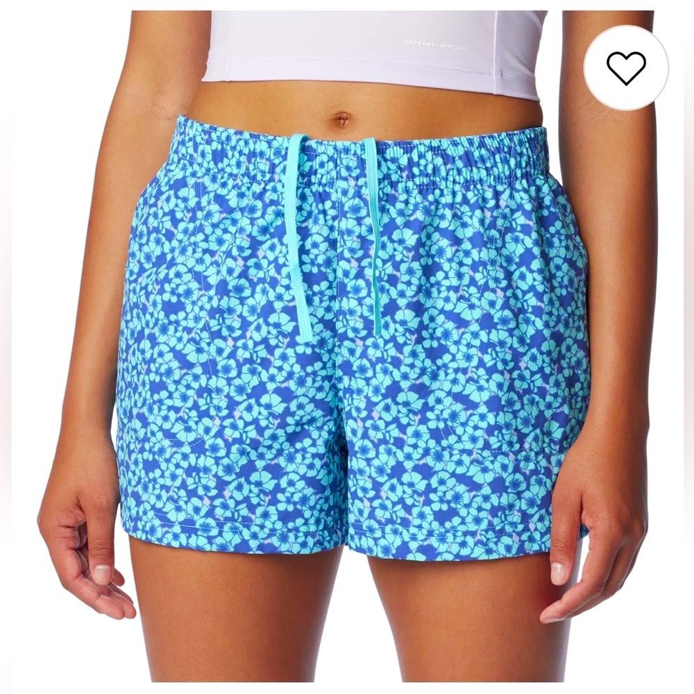Columbia Sandy River II Printed Shorts Womens Large Aquamarine Geobloom UPF 30